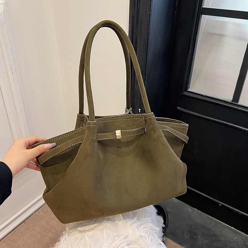 Women’s Suede Retro Tote Bag Large Capacity Autumn Winter Commuting Handbag