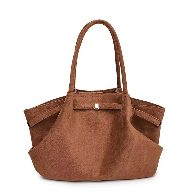 Women’s Suede Retro Tote Bag Large Capacity Autumn Winter Commuting Handbag