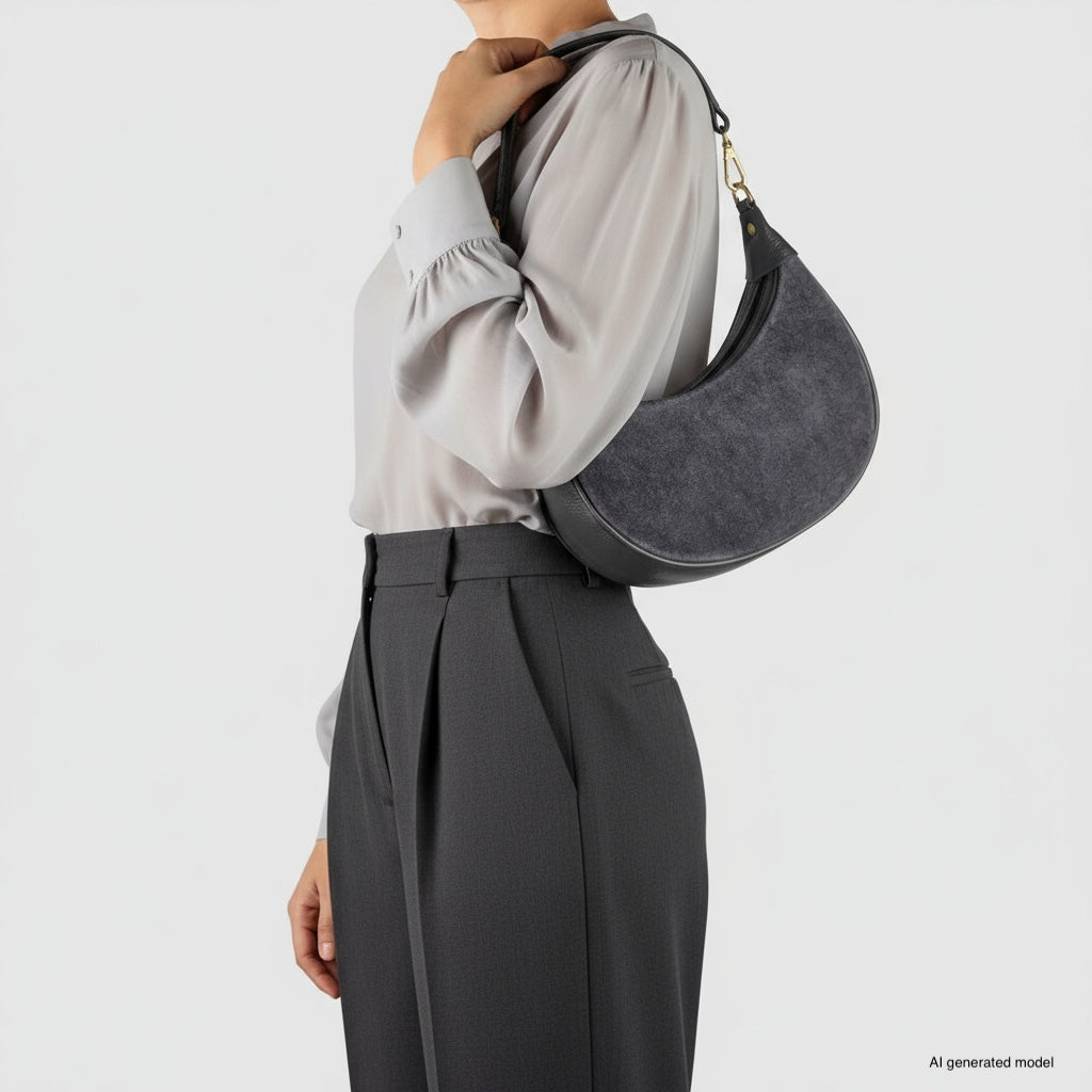 Italian Genuine Suede & Full-Grain Leather Shoulder Bag | Arezzo