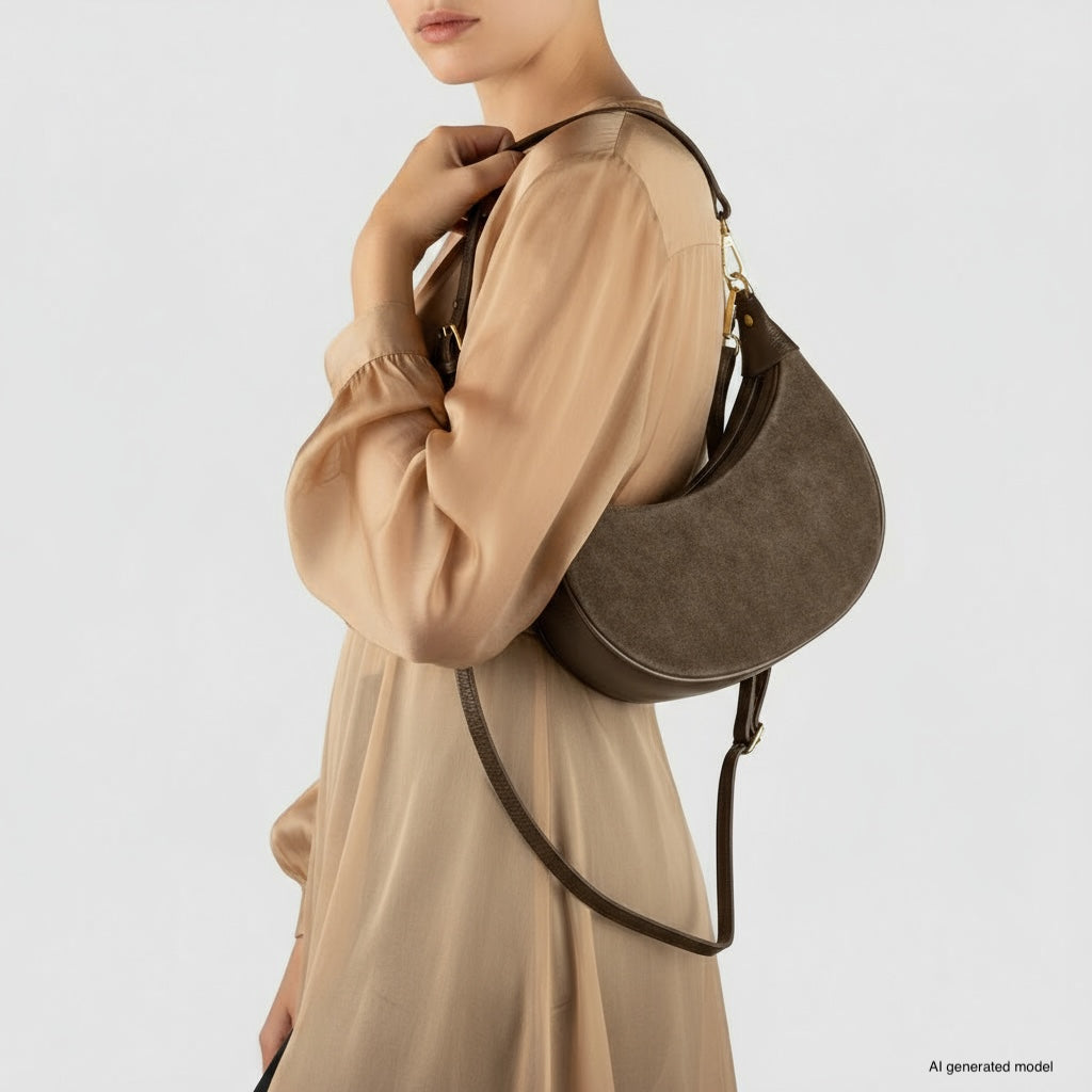 Italian Genuine Suede & Full-Grain Leather Shoulder Bag | Arezzo