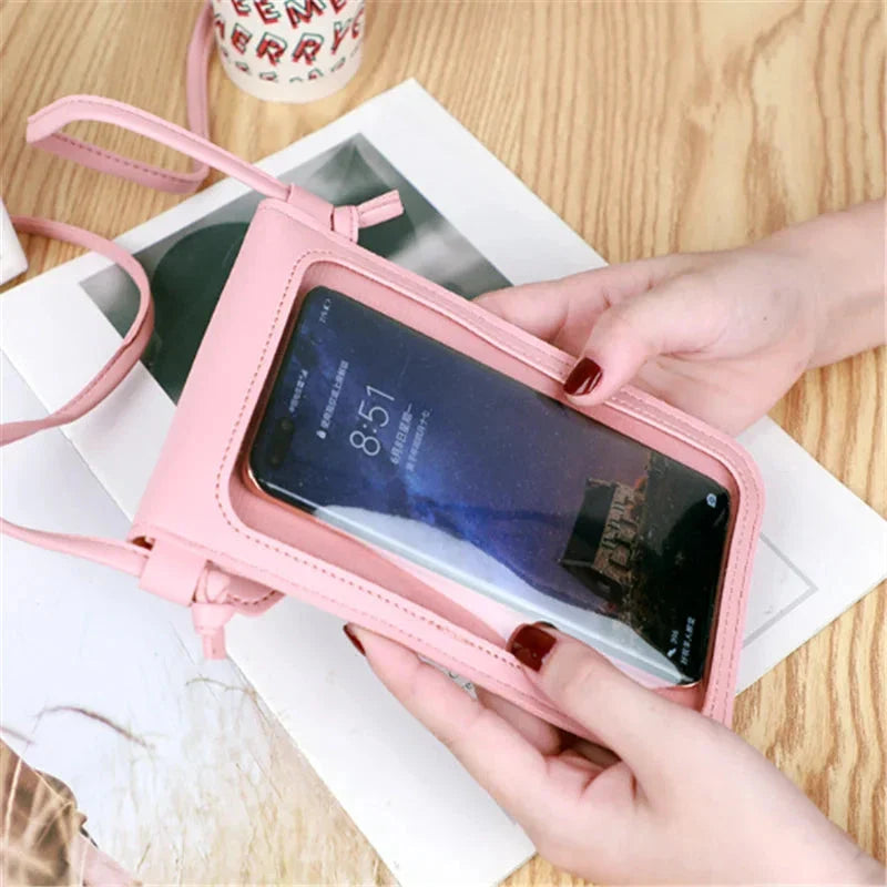 Women’s Retro PU Leather Crossbody Wallet Shoulder Bag with Touch Screen
