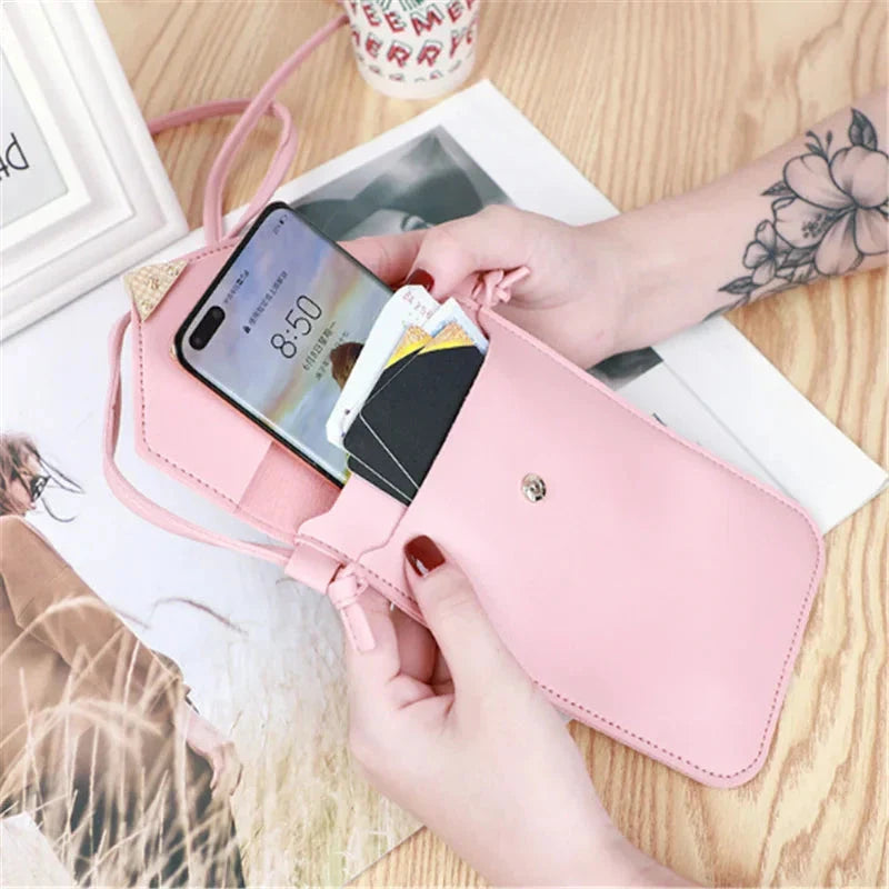 Women’s Retro PU Leather Crossbody Wallet Shoulder Bag with Touch Screen