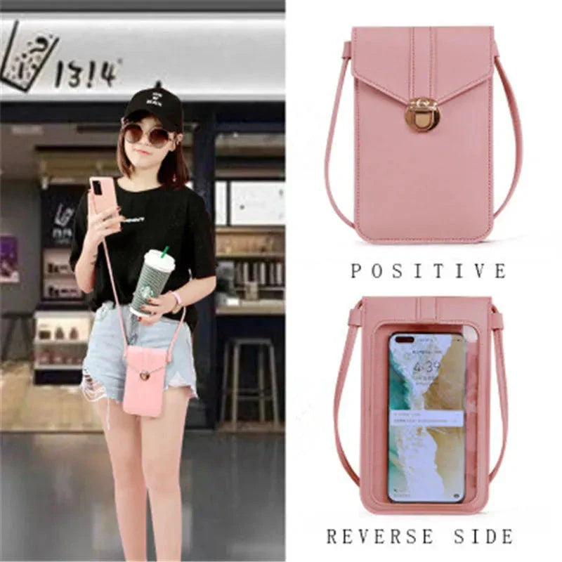 Women’s Retro PU Leather Crossbody Wallet Shoulder Bag with Touch Screen